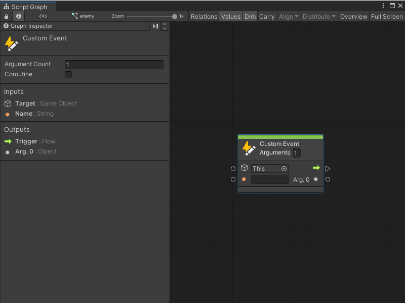 A Custom Event node from the Enemy graph. It outputs a value for damage.